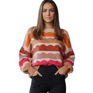 Colorful Oversized Wave Striped Sweater- Oversized Small